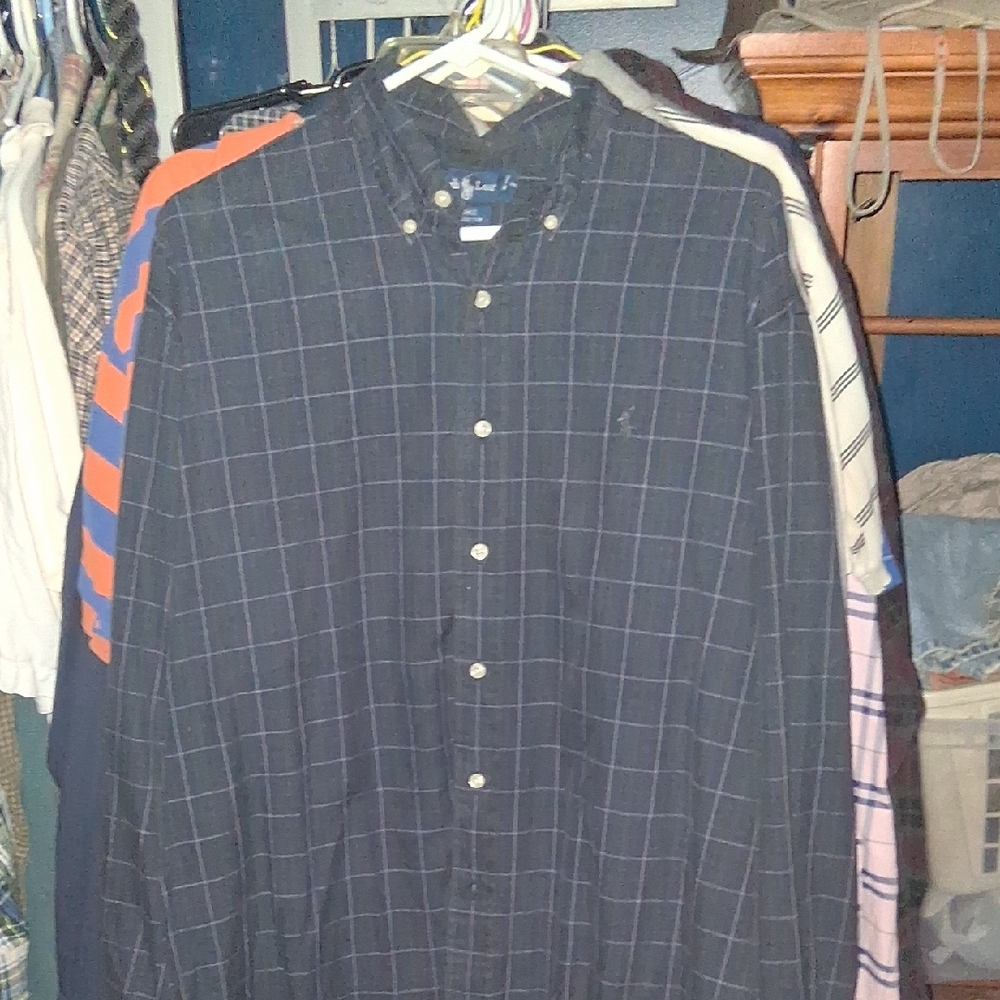 Polo By Ralph Lauren Navy Button-Down Windowpane Button Up Shirt